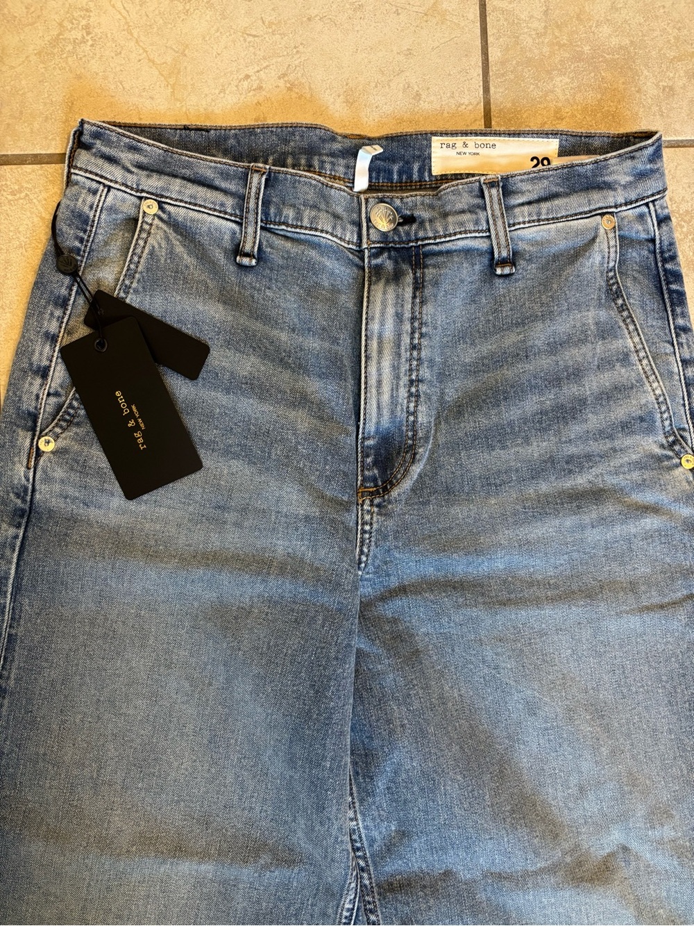 rag & bone High-Rise Wide-Leg Jeans in Light Blue Denim - Picture 4 of 10